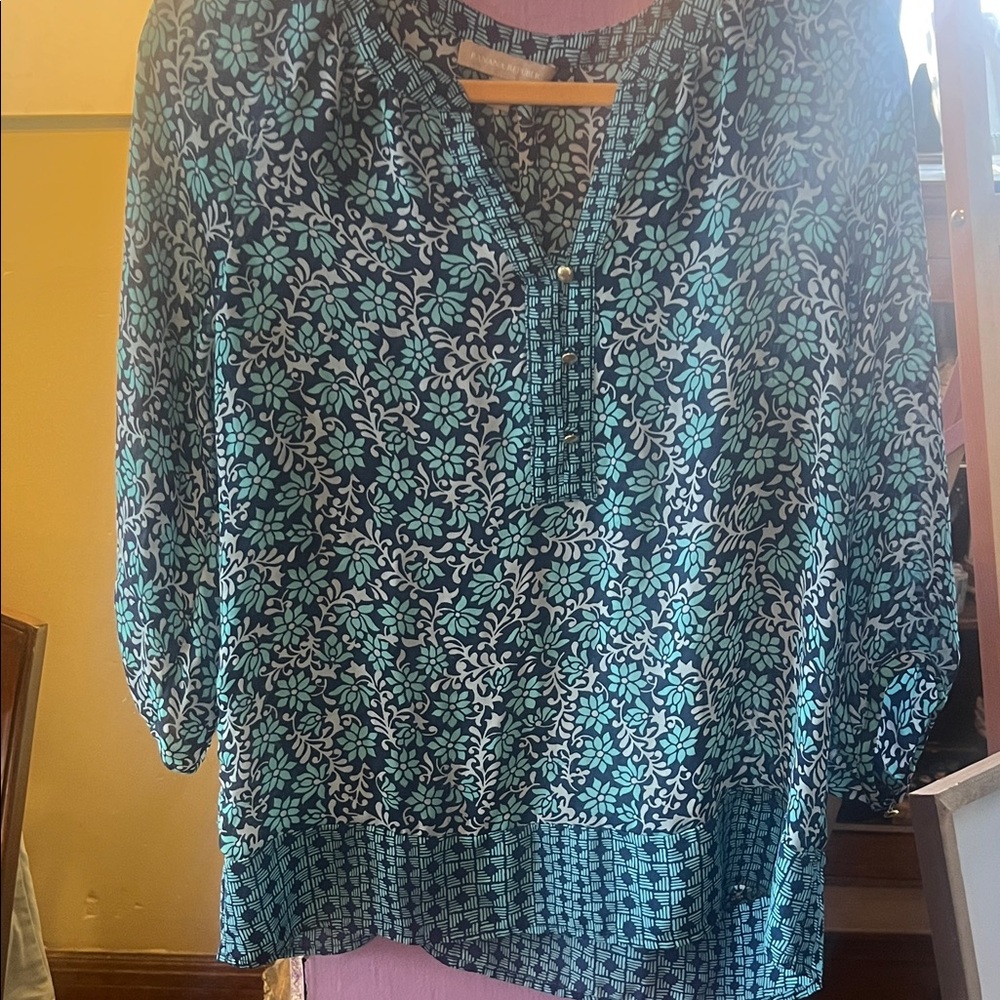 Banana Republic Navy and Mint Patterned Blouse - Picture 6 of 7